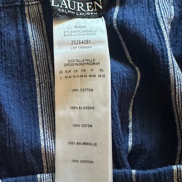 Lauren Ralph Lauren Slub Stripe Off-The-Shoulder Cover-Up Dress Blue Size Large - Picture 3 of 3